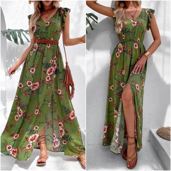 Dresses & Skirts - Boho Floral Print Butterly Sleeve Maxi Dress